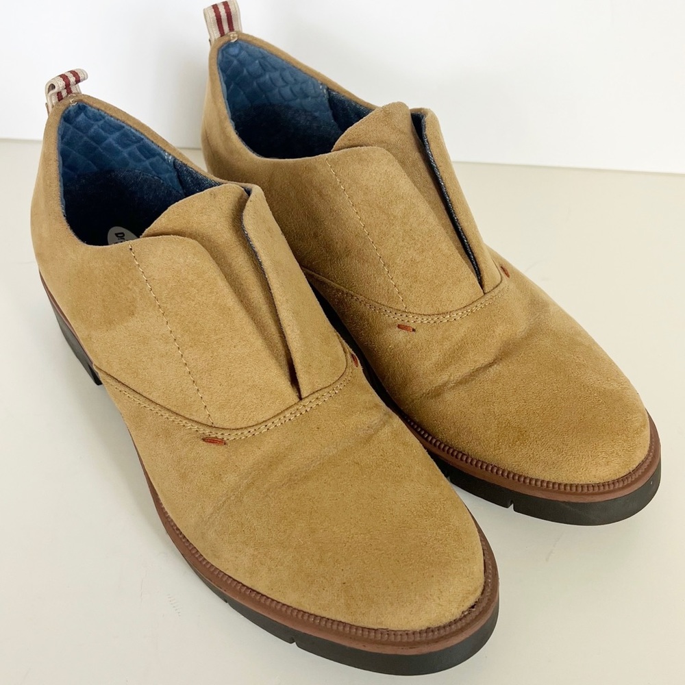 Dr Scholls Be Free Glisten Slip On Loafer Womens Size 7.5 Tan Faux Suede Cushion